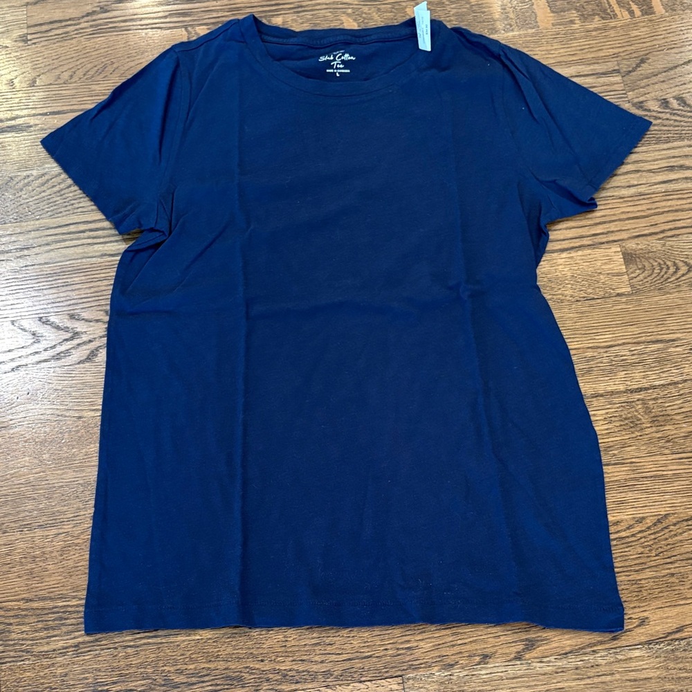 J. Crew NWT Slub Cotton Solid Navy Crew Neck Tee, L
